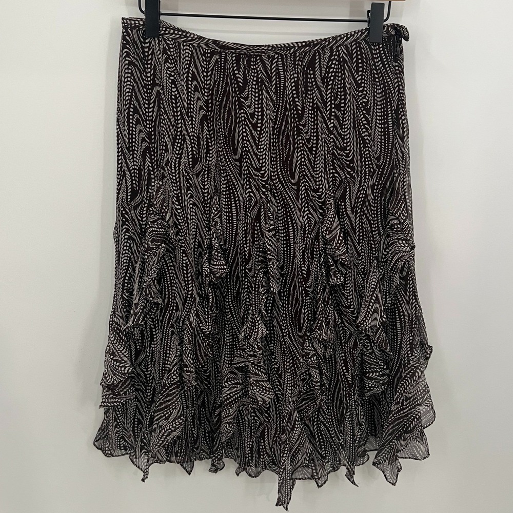 INC International Concepts Y2K Fairycore Brown Cream Silk Ruffle Skirt Size 6